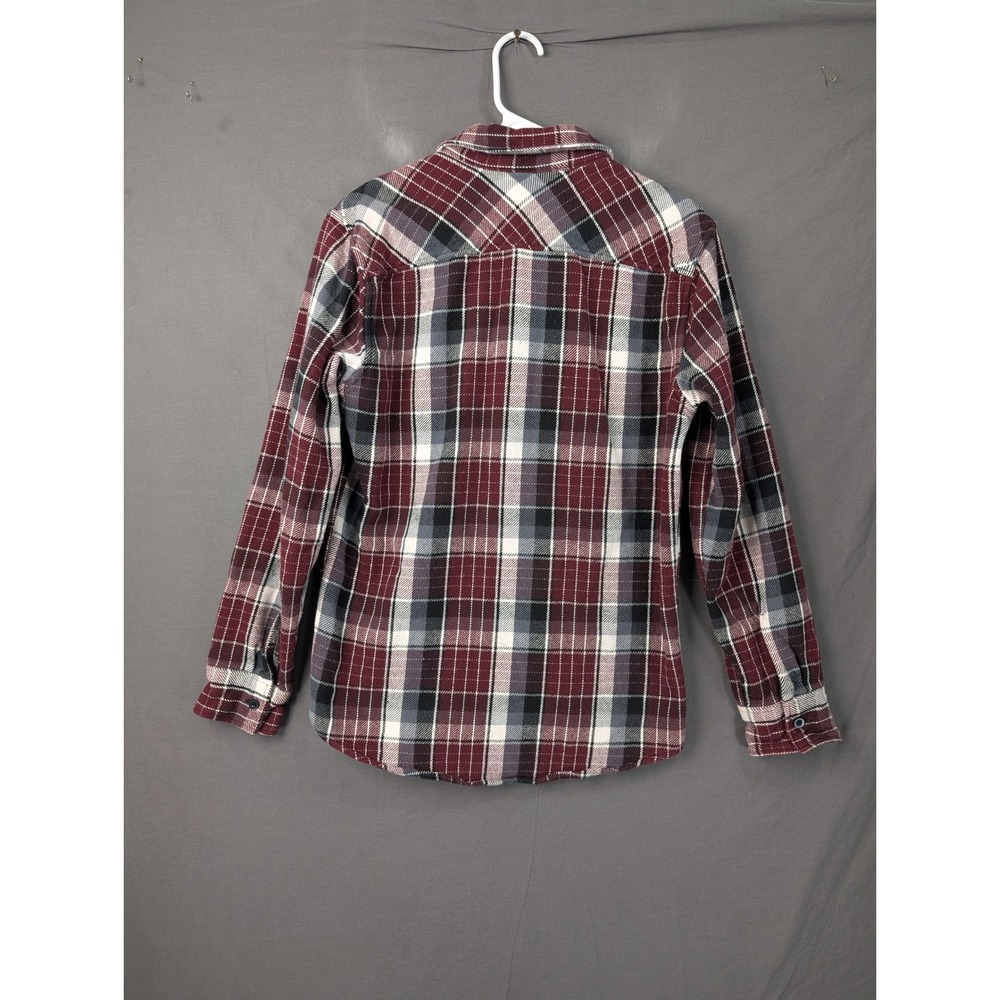American Eagle Mens Small Classic Fit Flannel Shirt Plaid Burgundy Grey 7148